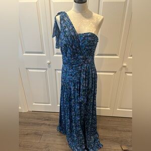 Shoshanna Crystal Max Dress Blue Floral One-Shoulder Dress NWT Size 10